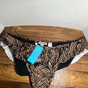 Unique 21 Tiger Stripe Bikini Swimsuit Bottoms Sz 22 Hi Cut Ruffles NEW